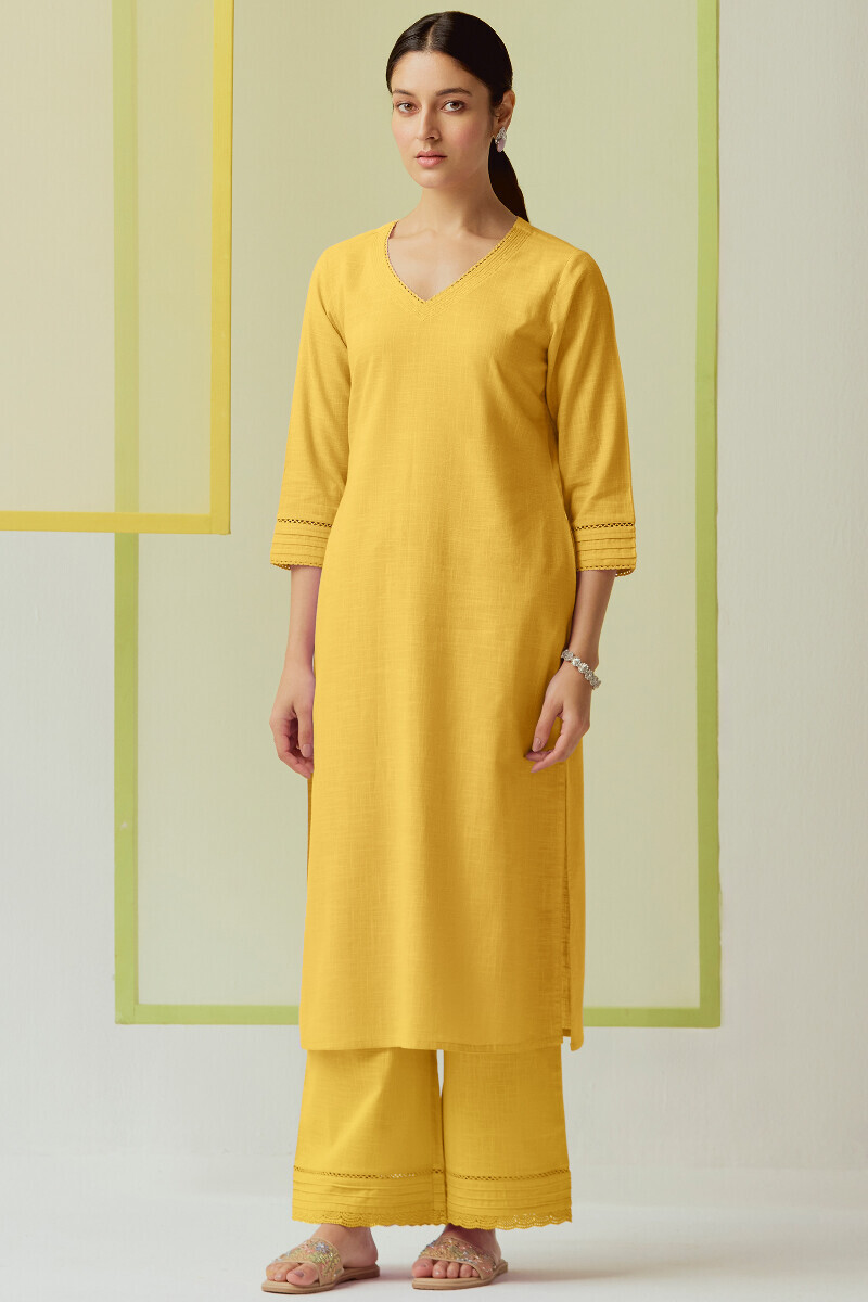 Yellow Handcrafted Gauze Slub Farsi