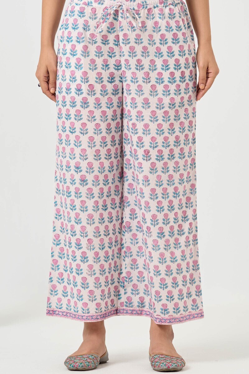 White Hand Block Printed Cotton Farsi