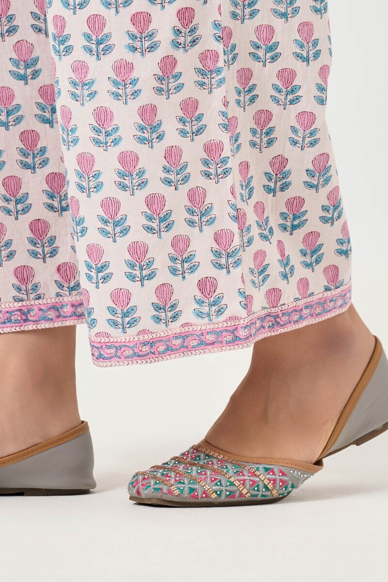 White Hand Block Printed Cotton Farsi