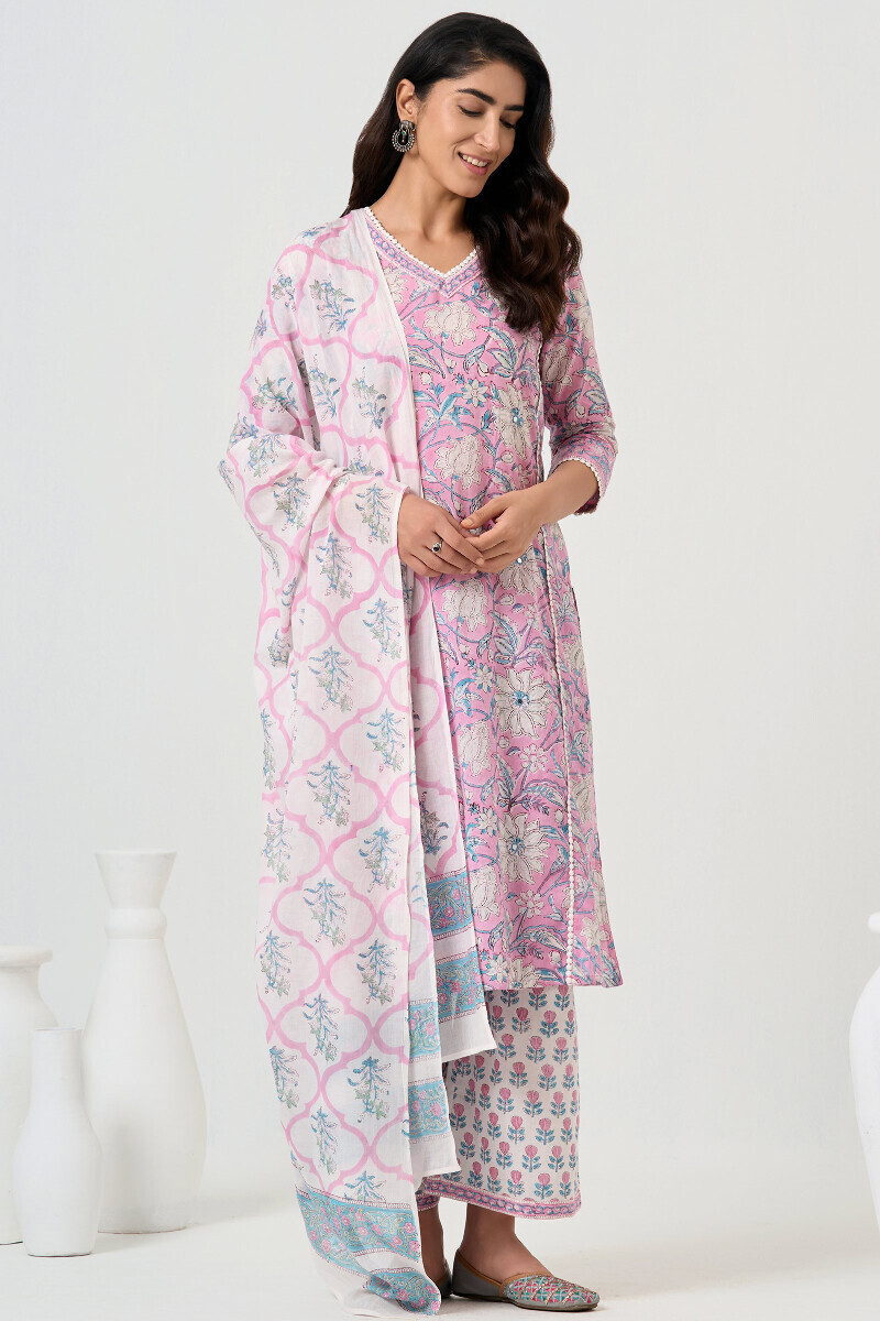 White Hand Block Printed Cotton Farsi