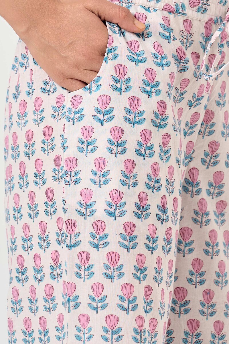 White Hand Block Printed Cotton Farsi
