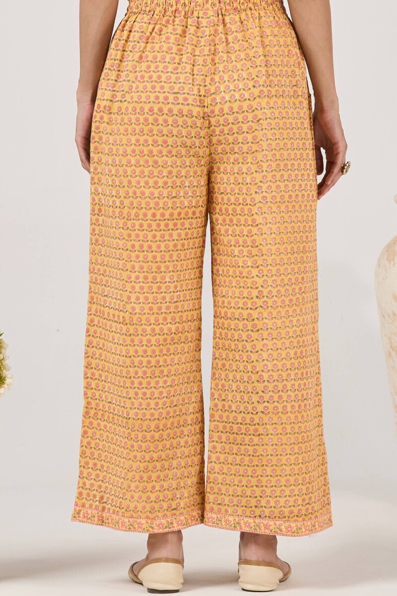 Yellow Hand Block Printed Cotton Slub Farsi