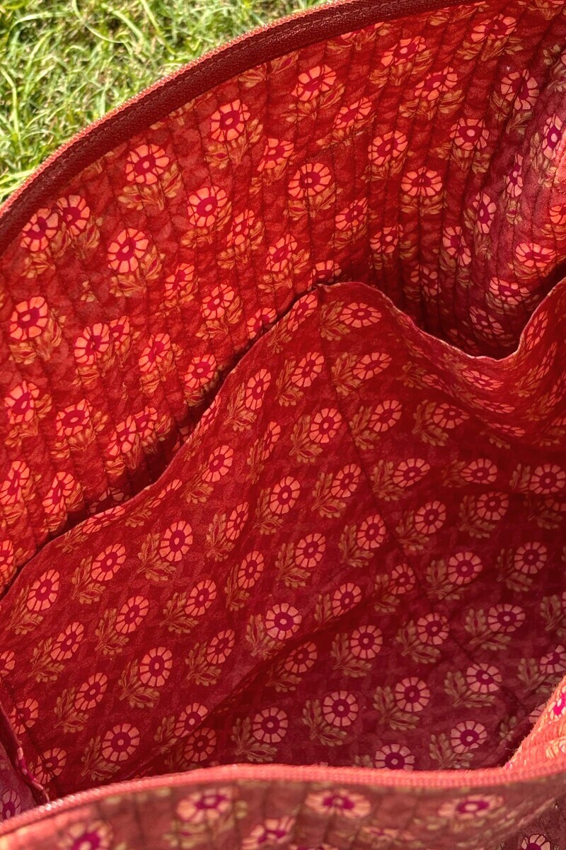 Brown Hand Block Printed Cotton Holdall Bag