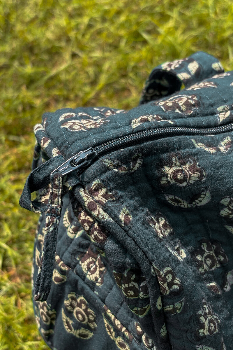 Green Hand Block Printed Cotton Holdall Bag