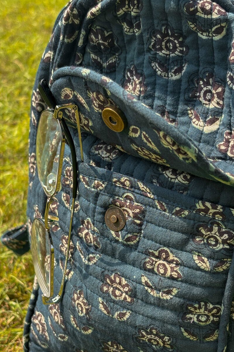 Green Hand Block Printed Cotton Holdall Bag