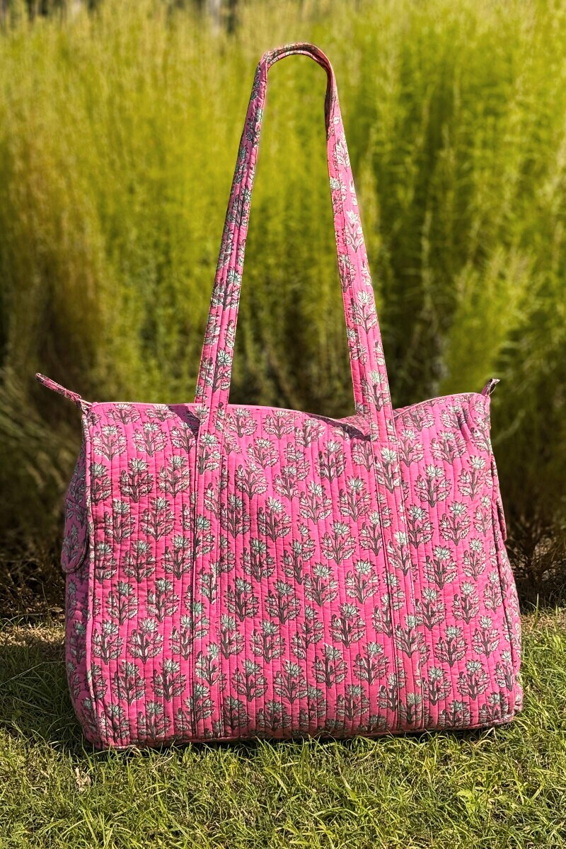 Pink Printed Cotton Holdall Bag