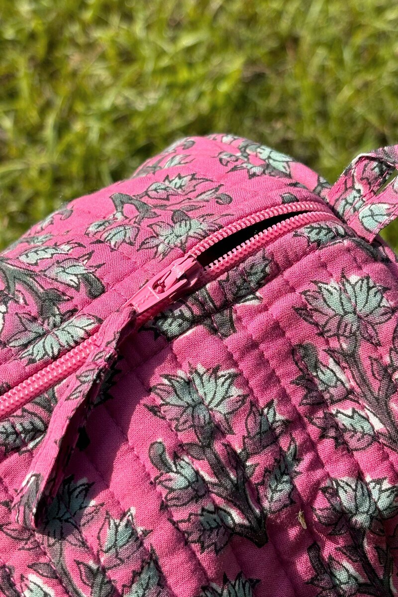 Pink Printed Cotton Holdall Bag