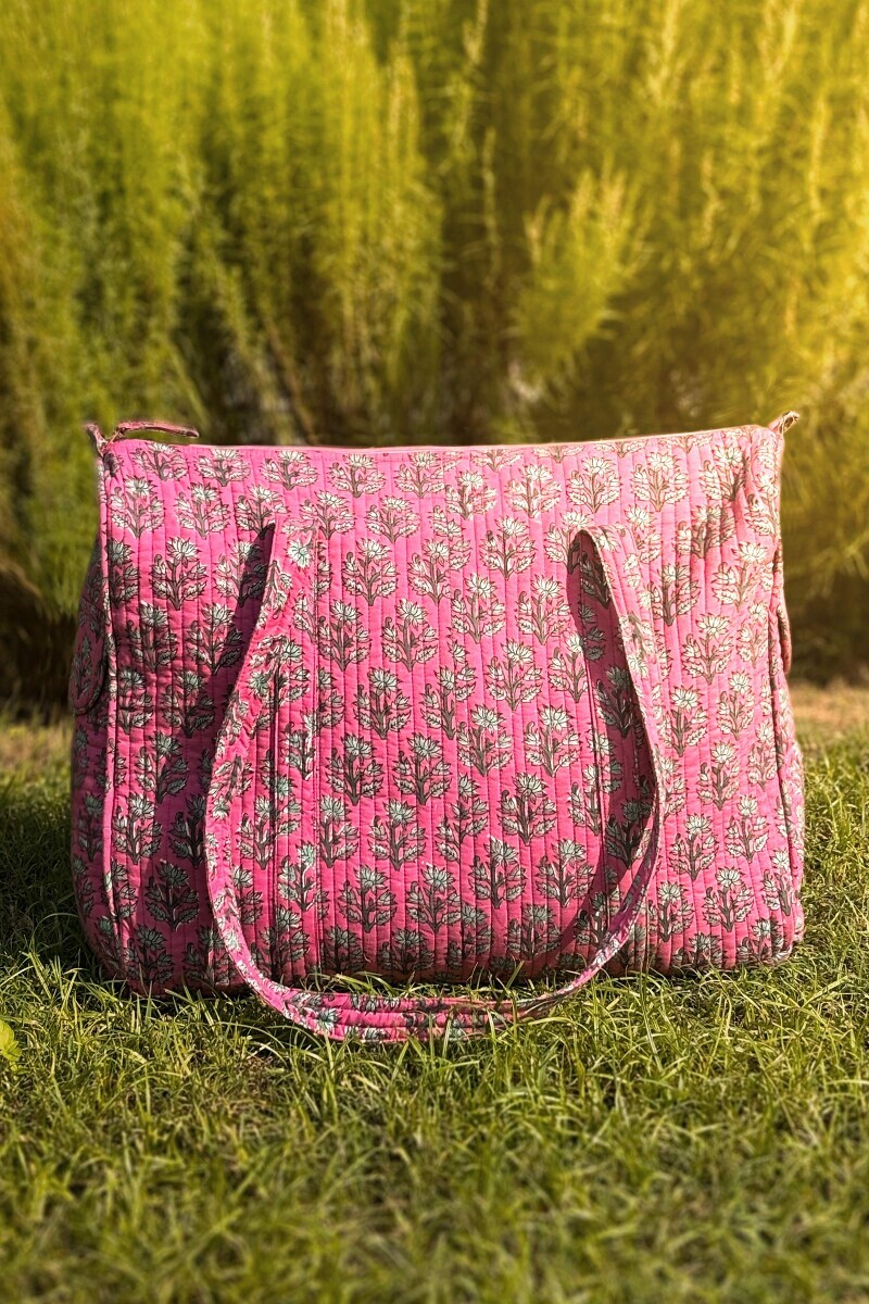 Pink Printed Cotton Holdall Bag