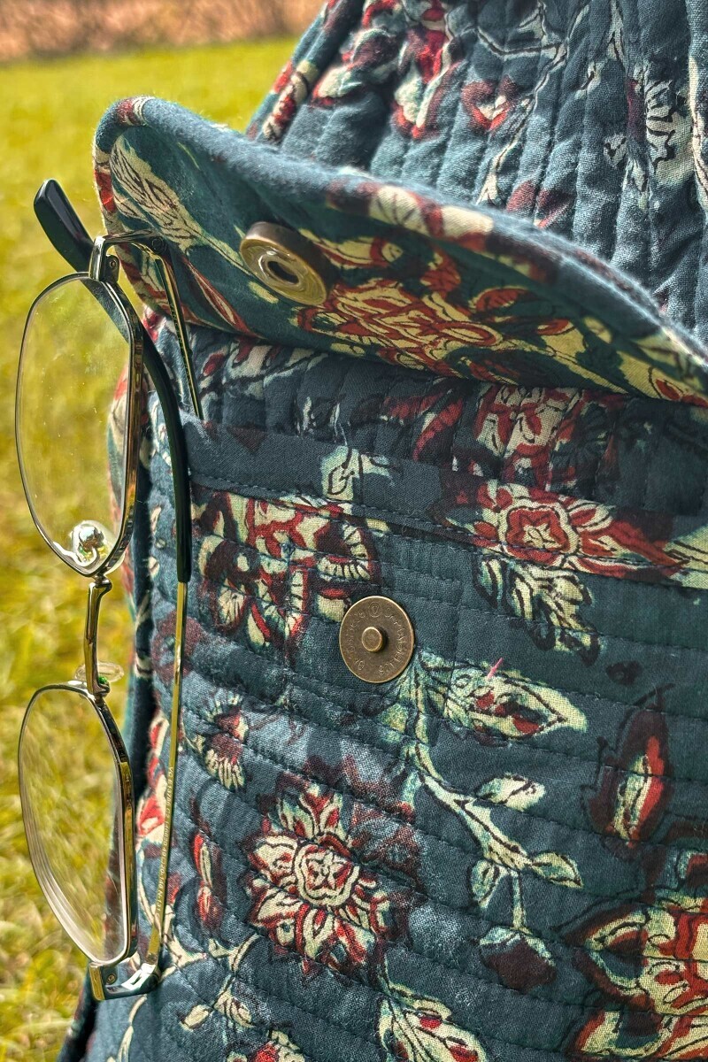 Green Hand-Block Printed Cotton Holdall Bag