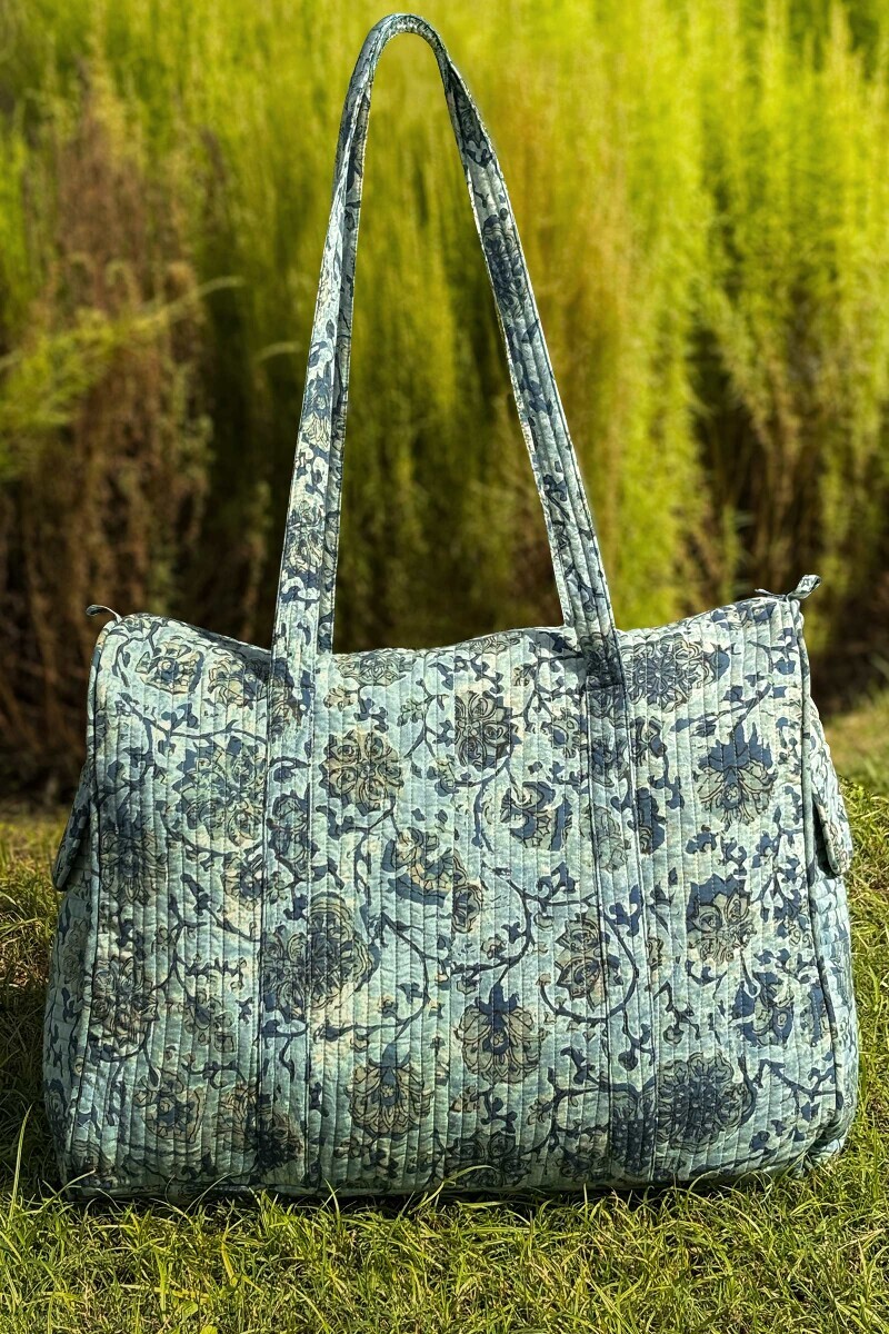 Yellow Printed Cotton Holdall Bag