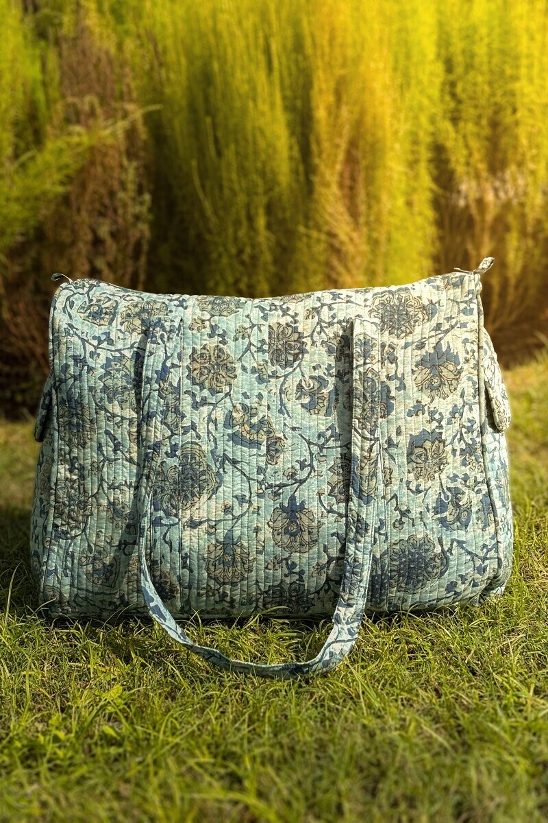 Yellow Printed Cotton Holdall Bag