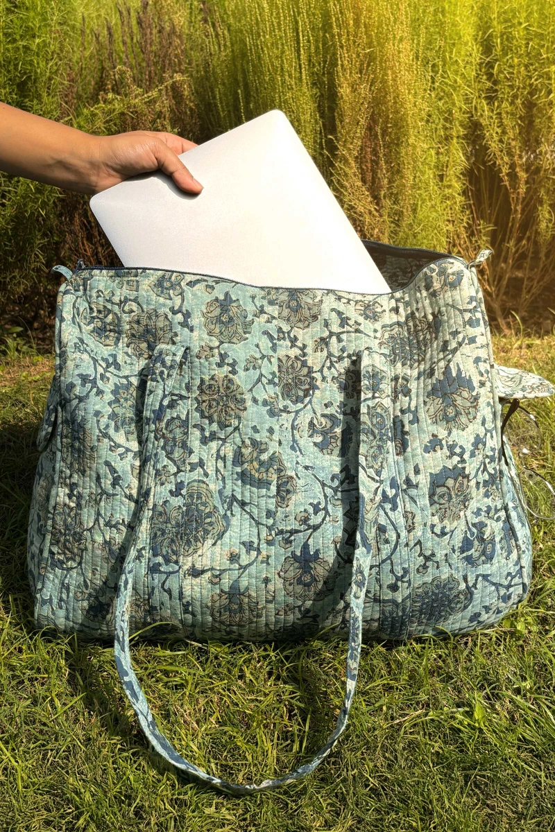 Yellow Printed Cotton Holdall Bag