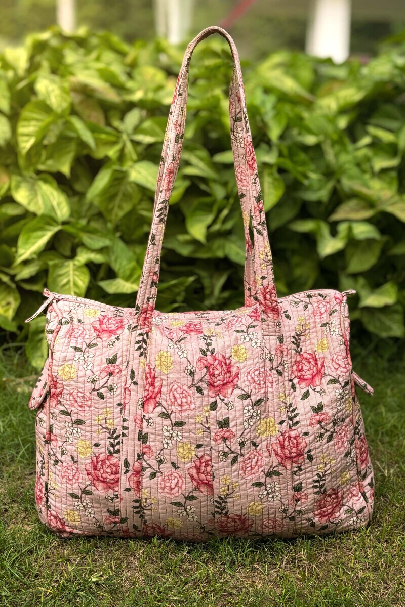 Pink Printed Cotton Holdall Bag