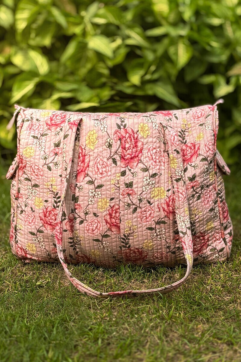 Pink Printed Cotton Holdall Bag