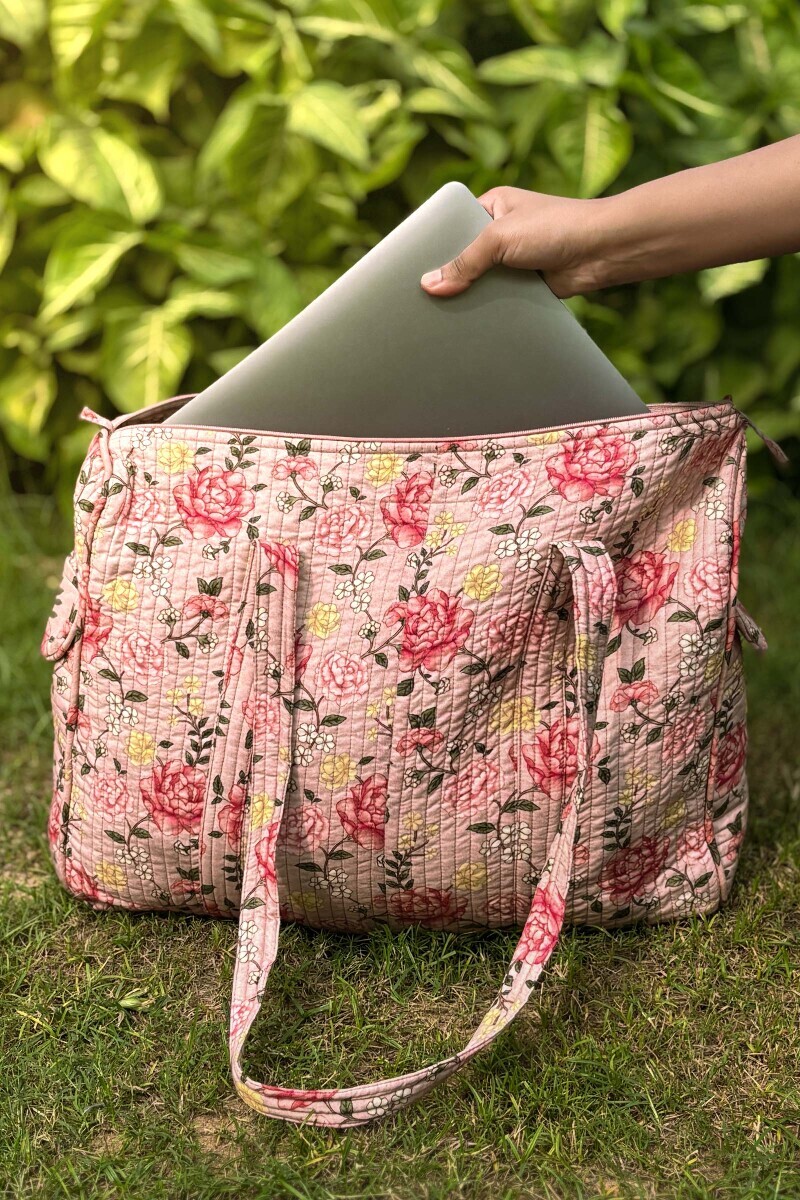 Pink Printed Cotton Holdall Bag