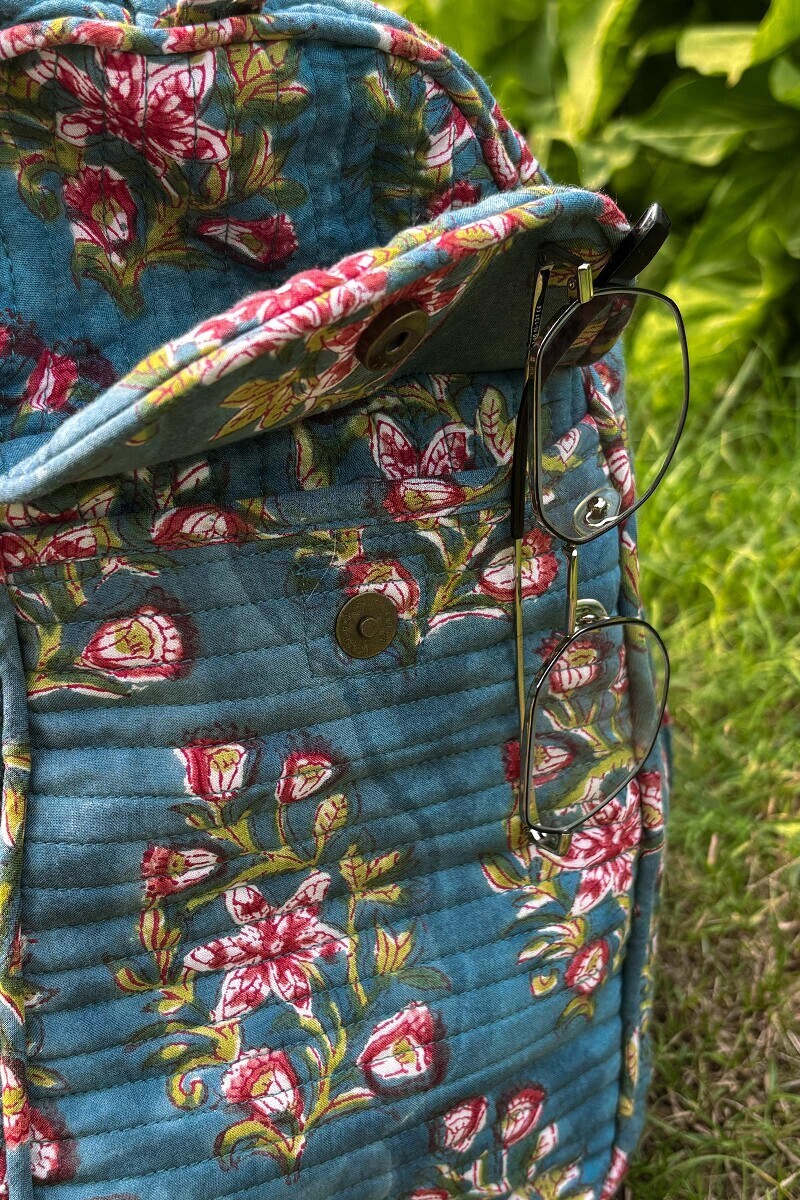 Blue Hand Block Printed Cotton Holdall Bag