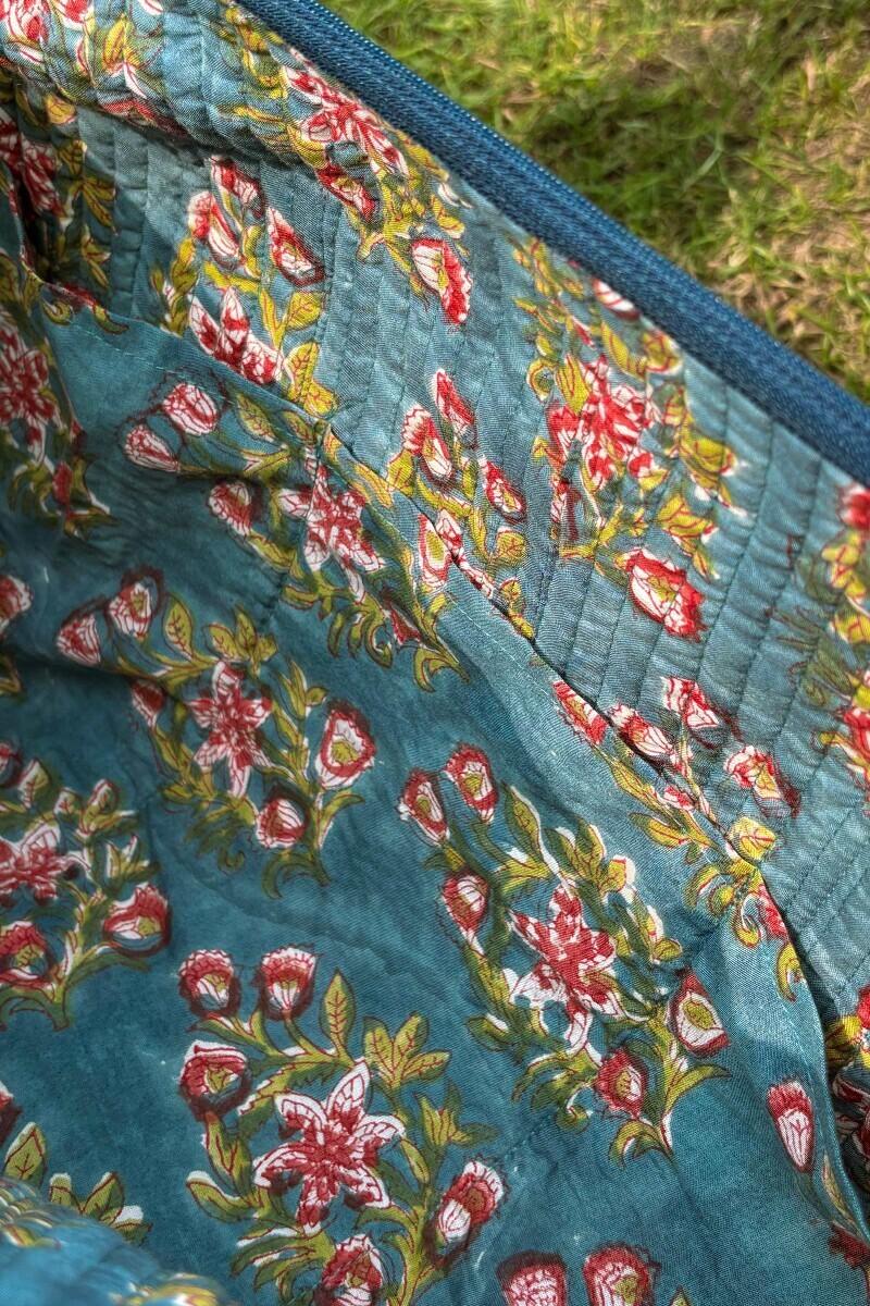 Blue Hand Block Printed Cotton Holdall Bag