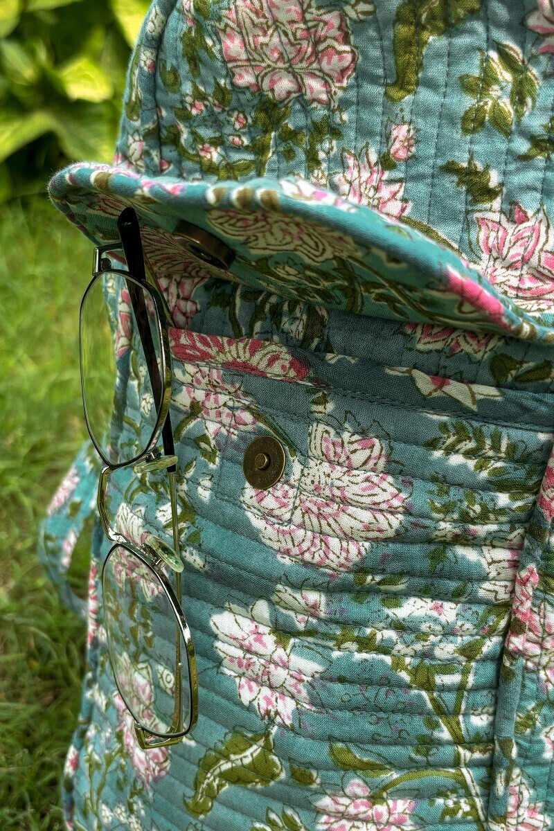 Blue Hand Block Printed Cotton Holdall Bag