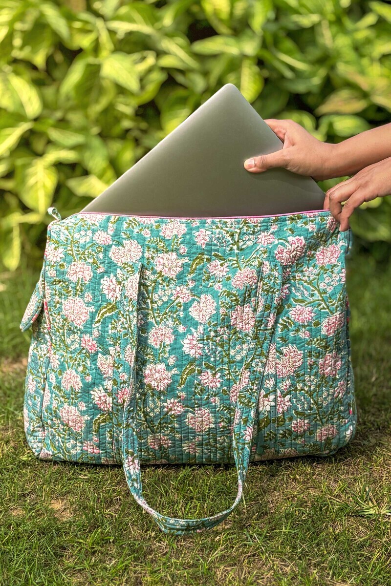 Blue Hand Block Printed Cotton Holdall Bag