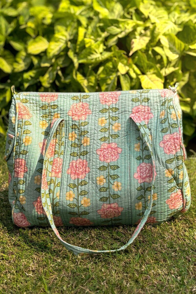 Blue Printed Cotton Holdall Bag