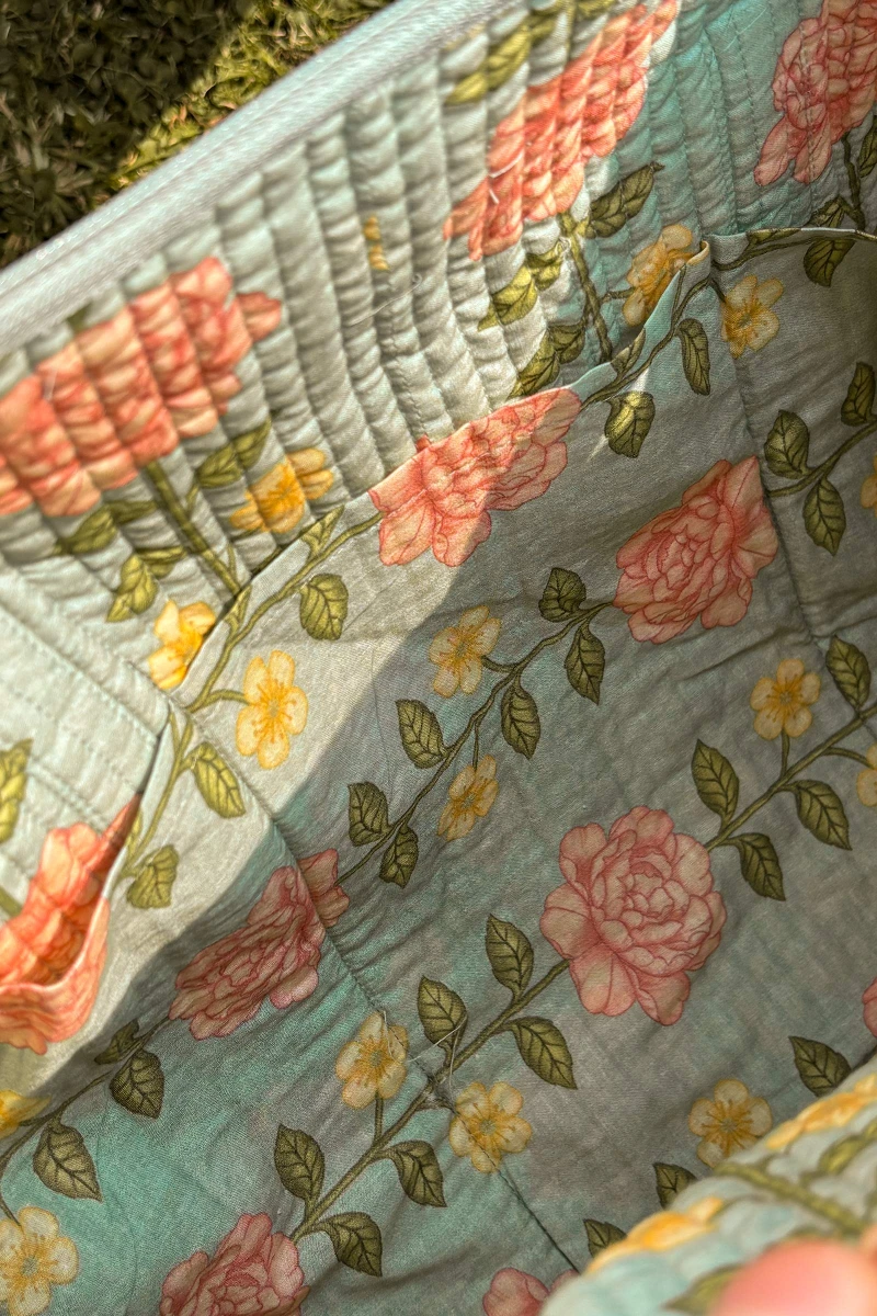 Blue Printed Cotton Holdall Bag