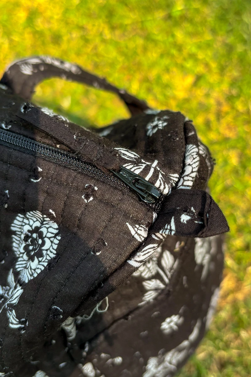 Black Hand Printed Cotton Dobby Holdall Bag