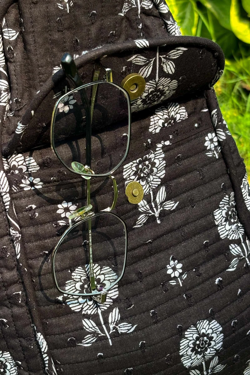 Black Hand Printed Cotton Dobby Holdall Bag