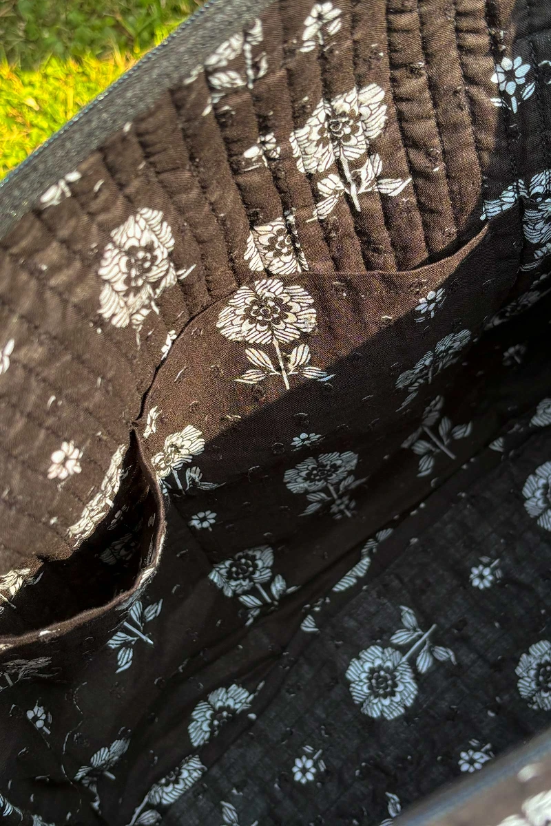 Black Hand Printed Cotton Dobby Holdall Bag