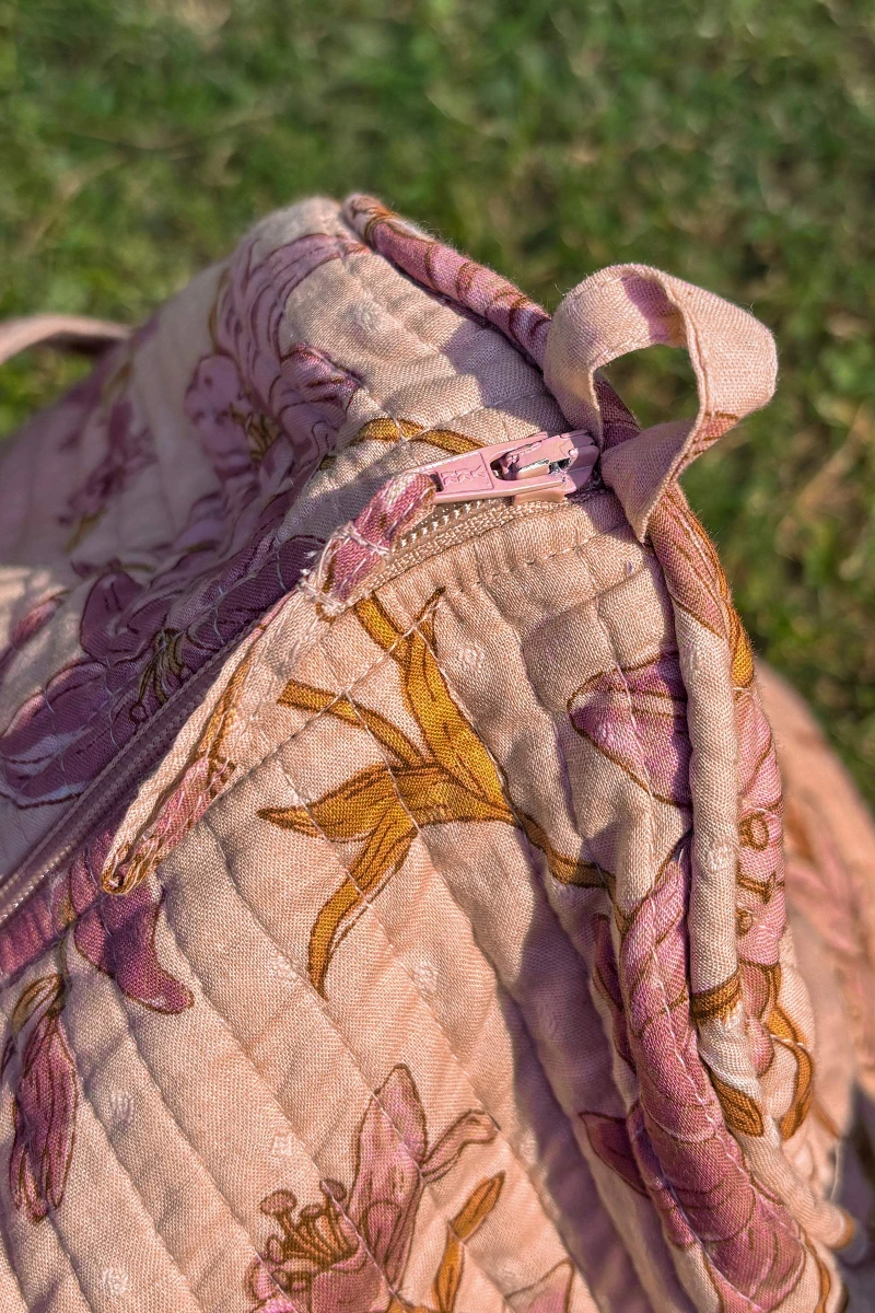 Pink Hand Printed Cotton Dobby Holdall Bag
