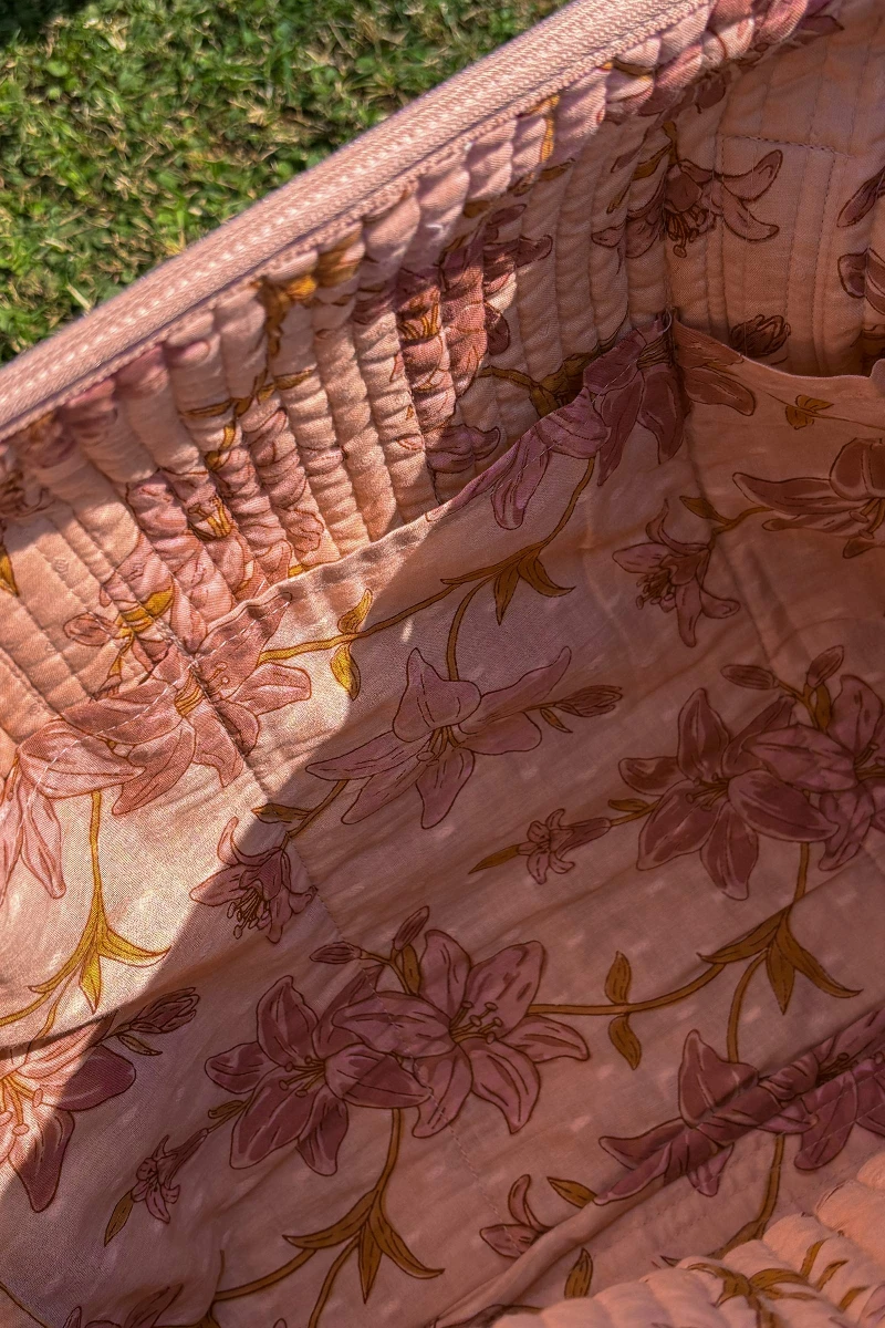 Pink Hand Printed Cotton Dobby Holdall Bag