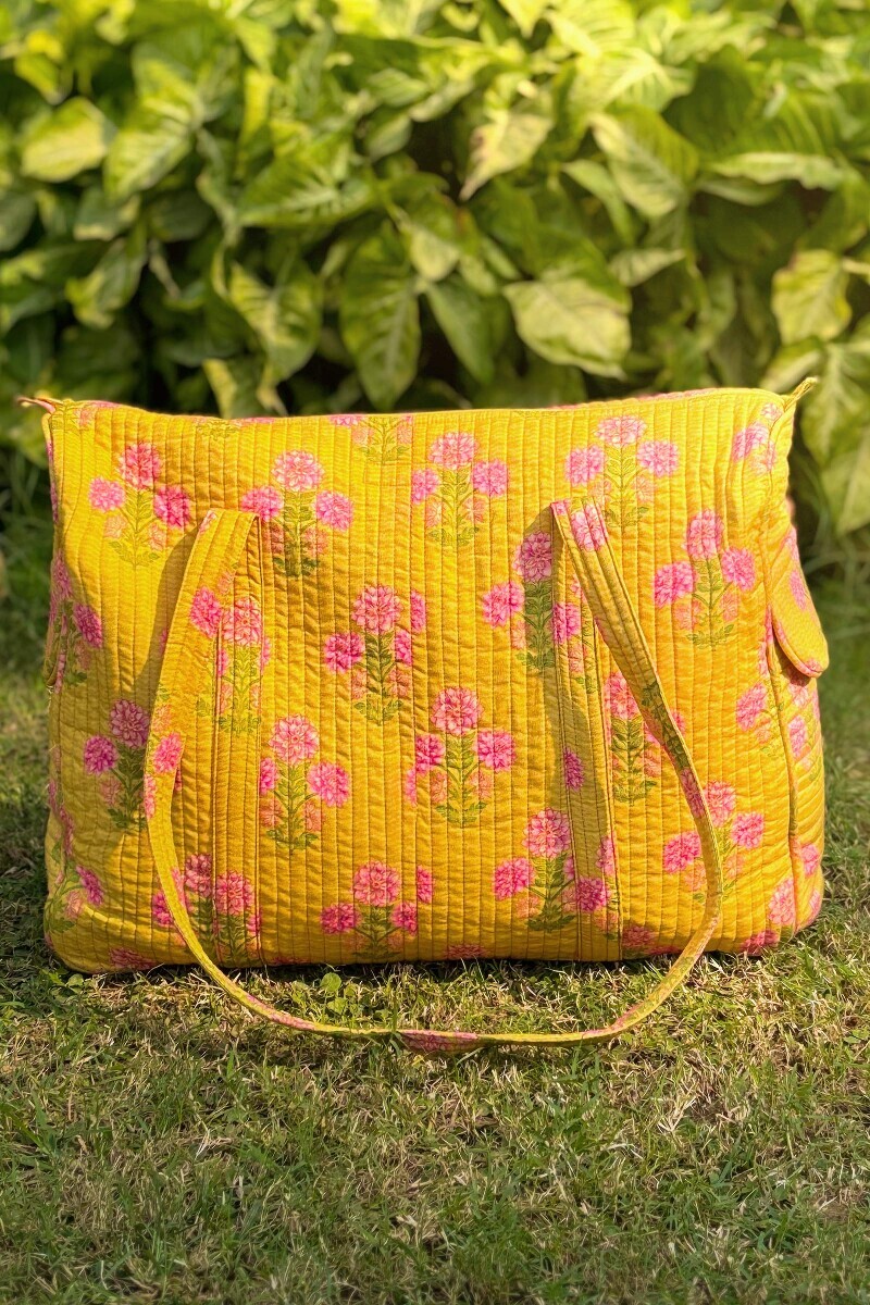 Yellow Printed Cotton Holdall Bag