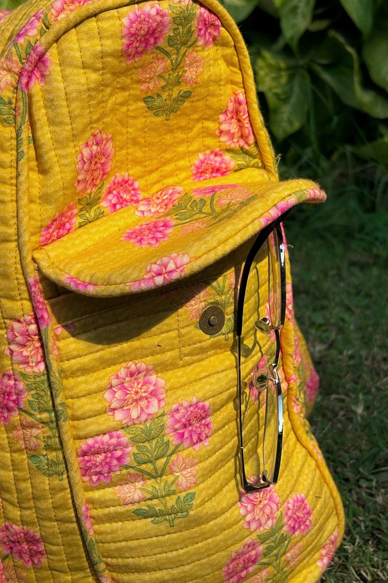 Yellow Printed Cotton Holdall Bag