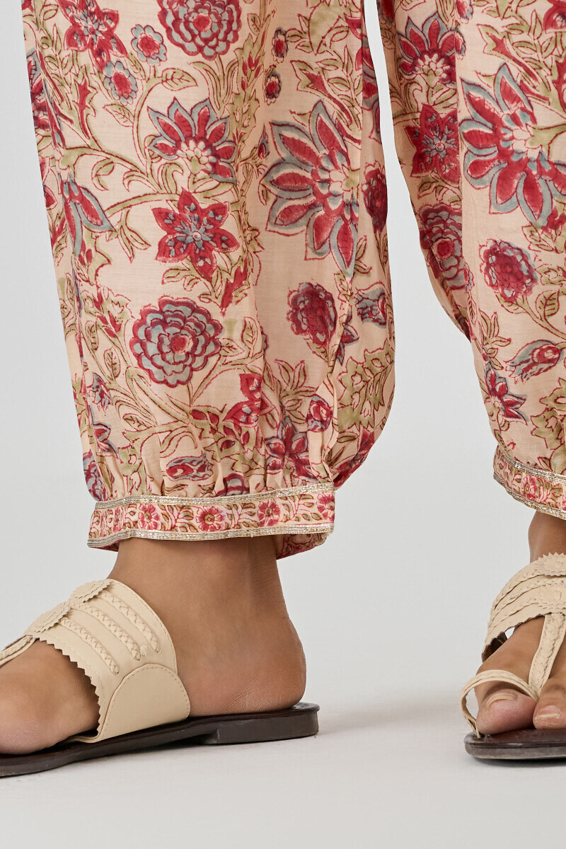 Beige Block Printed Modal Izhaar Pants