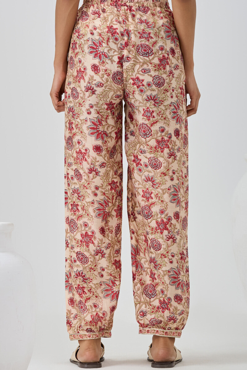 Beige Block Printed Modal Izhaar Pants