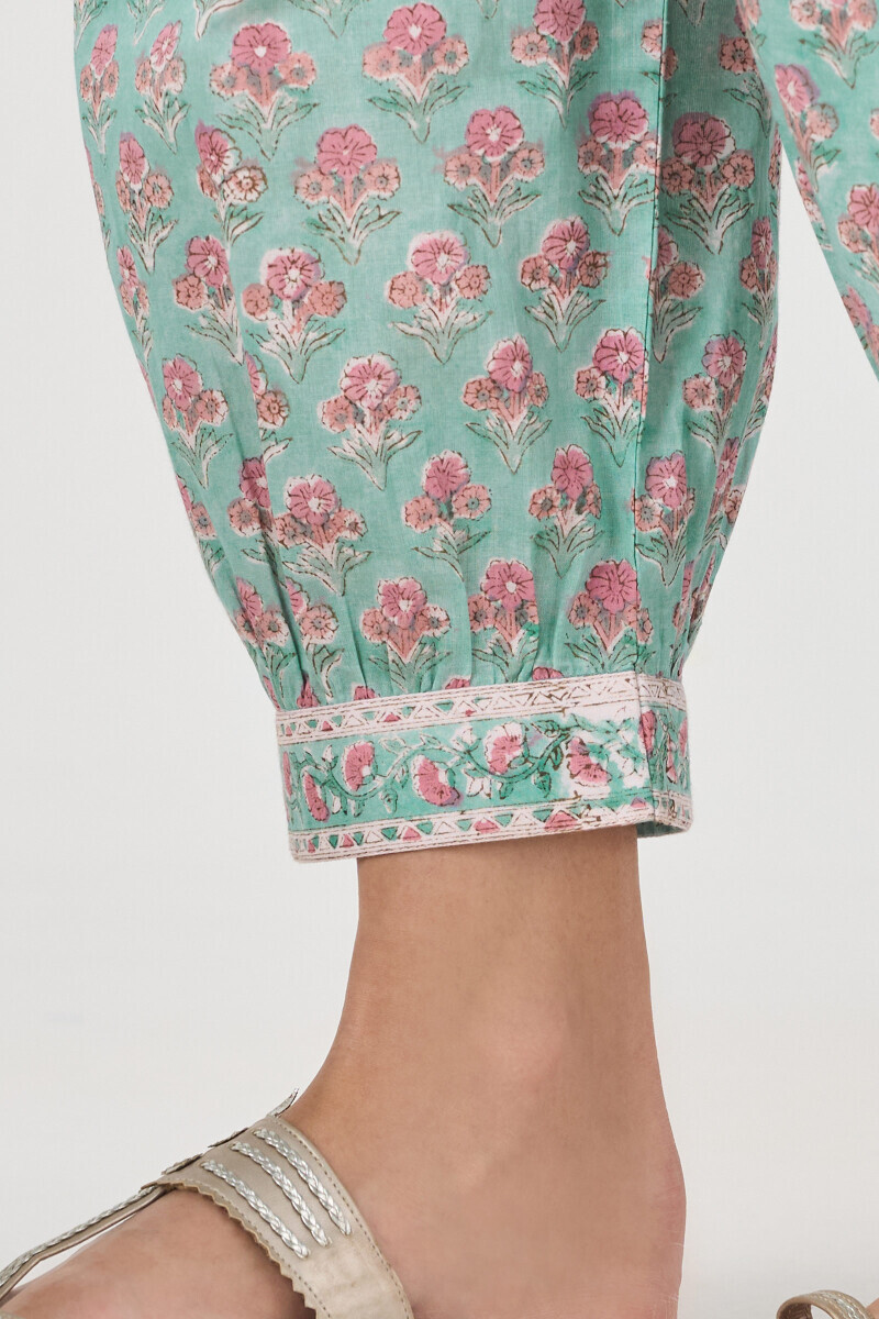 Green Hand Block Printed Cotton Izhaar Pants