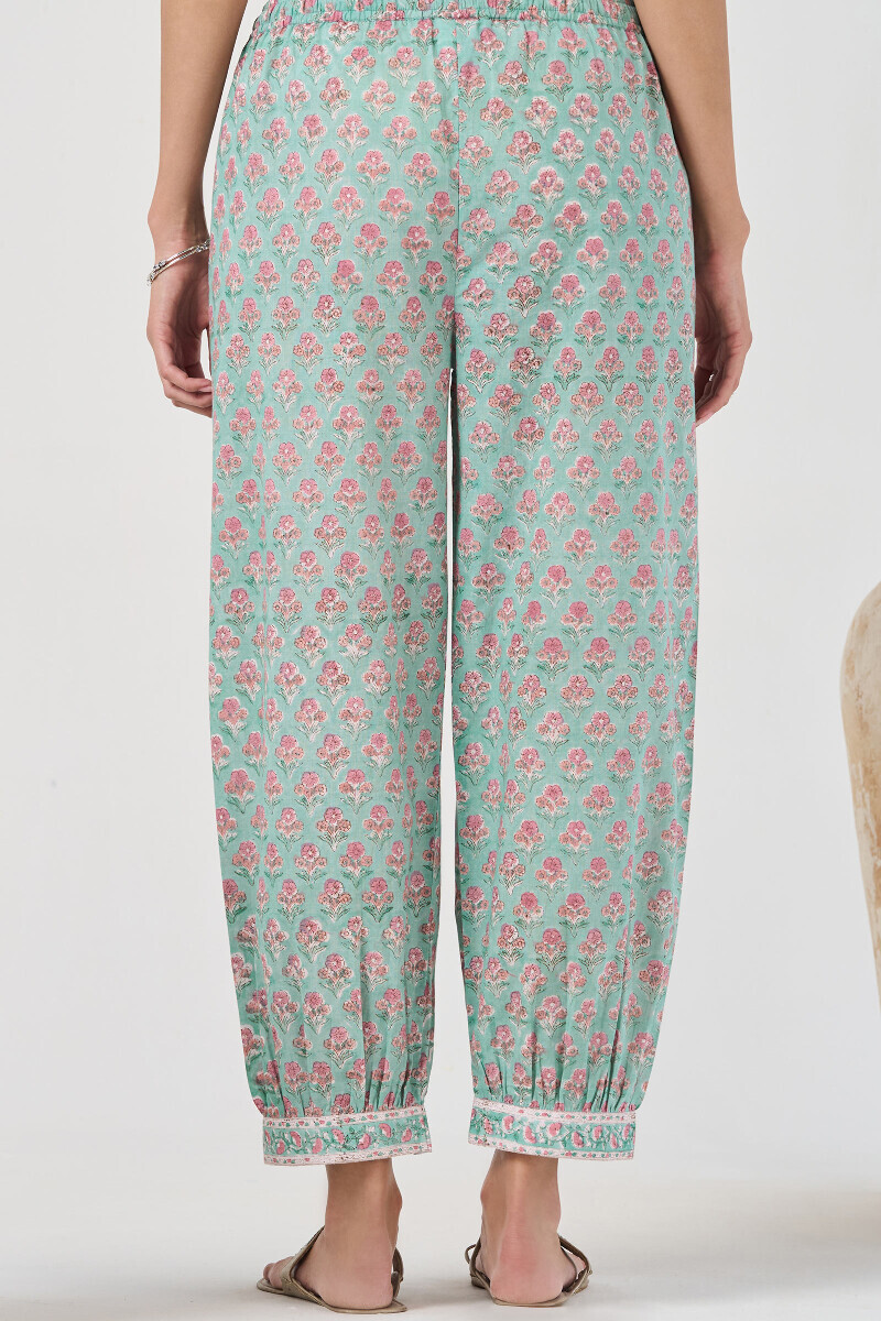Green Hand Block Printed Cotton Izhaar Pants