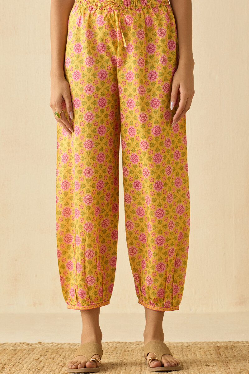 Yellow Printed Cotton Izhaar Pants