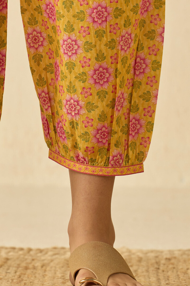 Yellow Printed Cotton Izhaar Pants