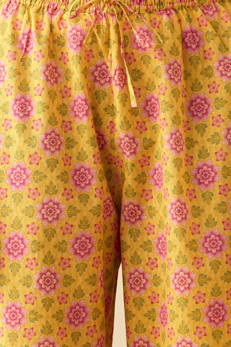 Yellow Printed Cotton Izhaar Pants