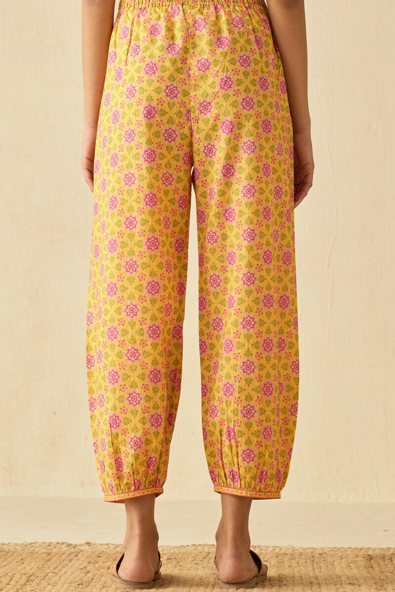 Yellow Printed Cotton Izhaar Pants