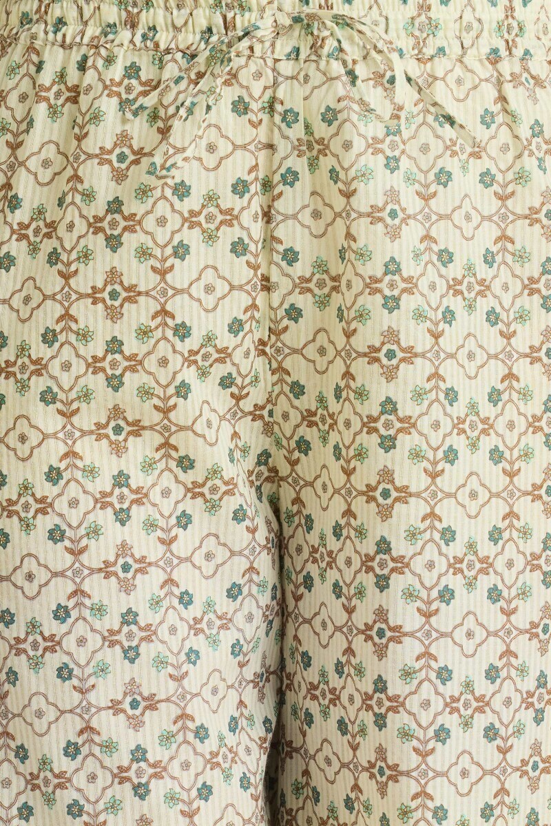 Cream Hand Printed Cotton Dobby Izhaar Pants