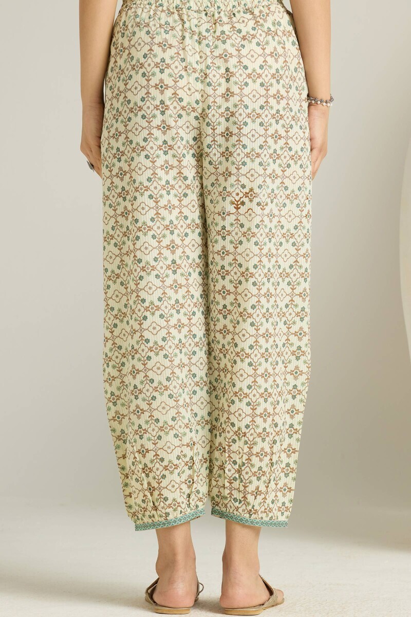 Cream Hand Printed Cotton Dobby Izhaar Pants