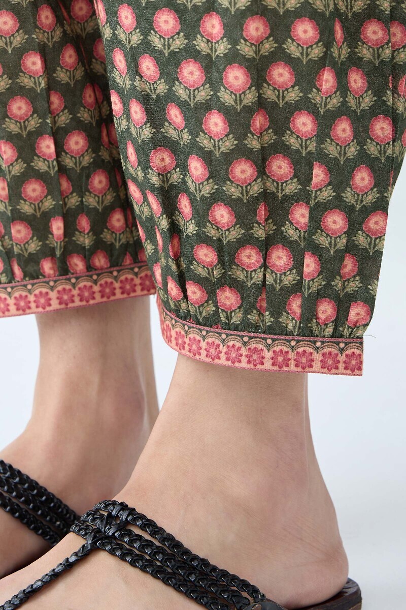 Green Printed Cotton Izhaar Pants