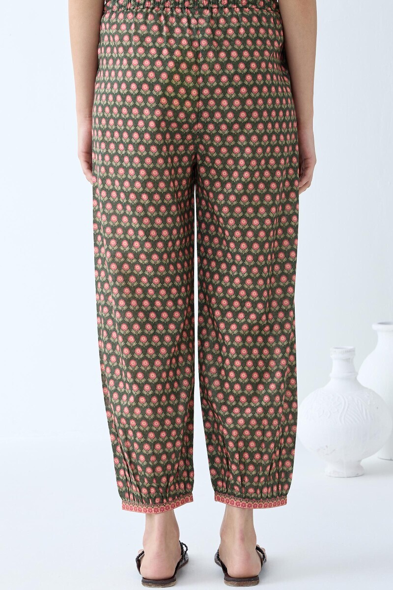 Green Printed Cotton Izhaar Pants
