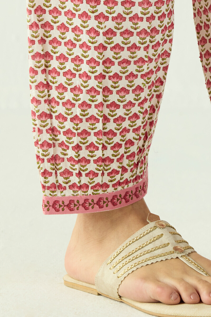 White Hand Printed Cotton Dobby Izhaar Pants