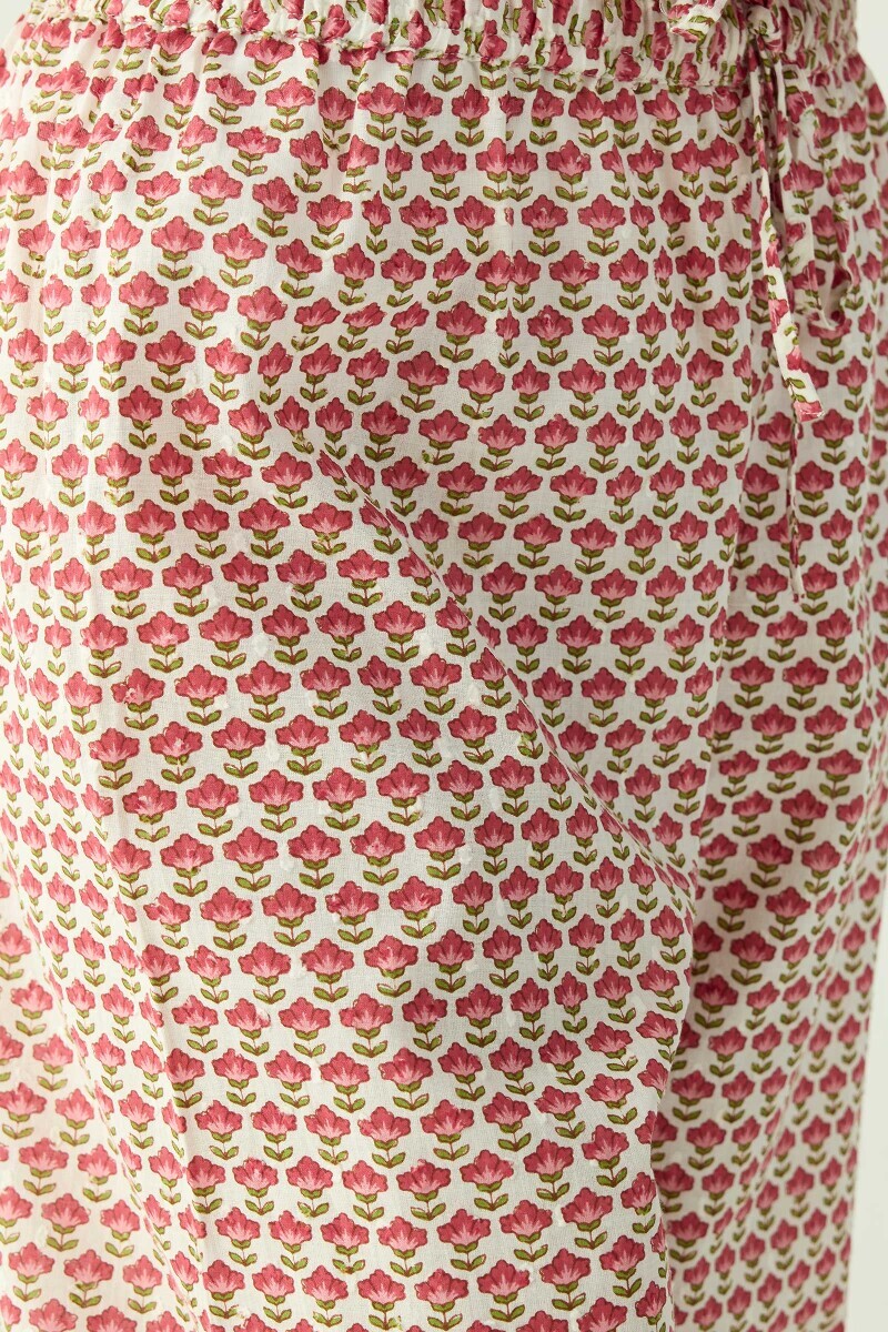 White Hand Printed Cotton Dobby Izhaar Pants