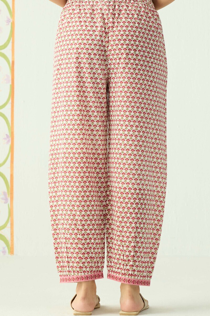 White Hand Printed Cotton Dobby Izhaar Pants