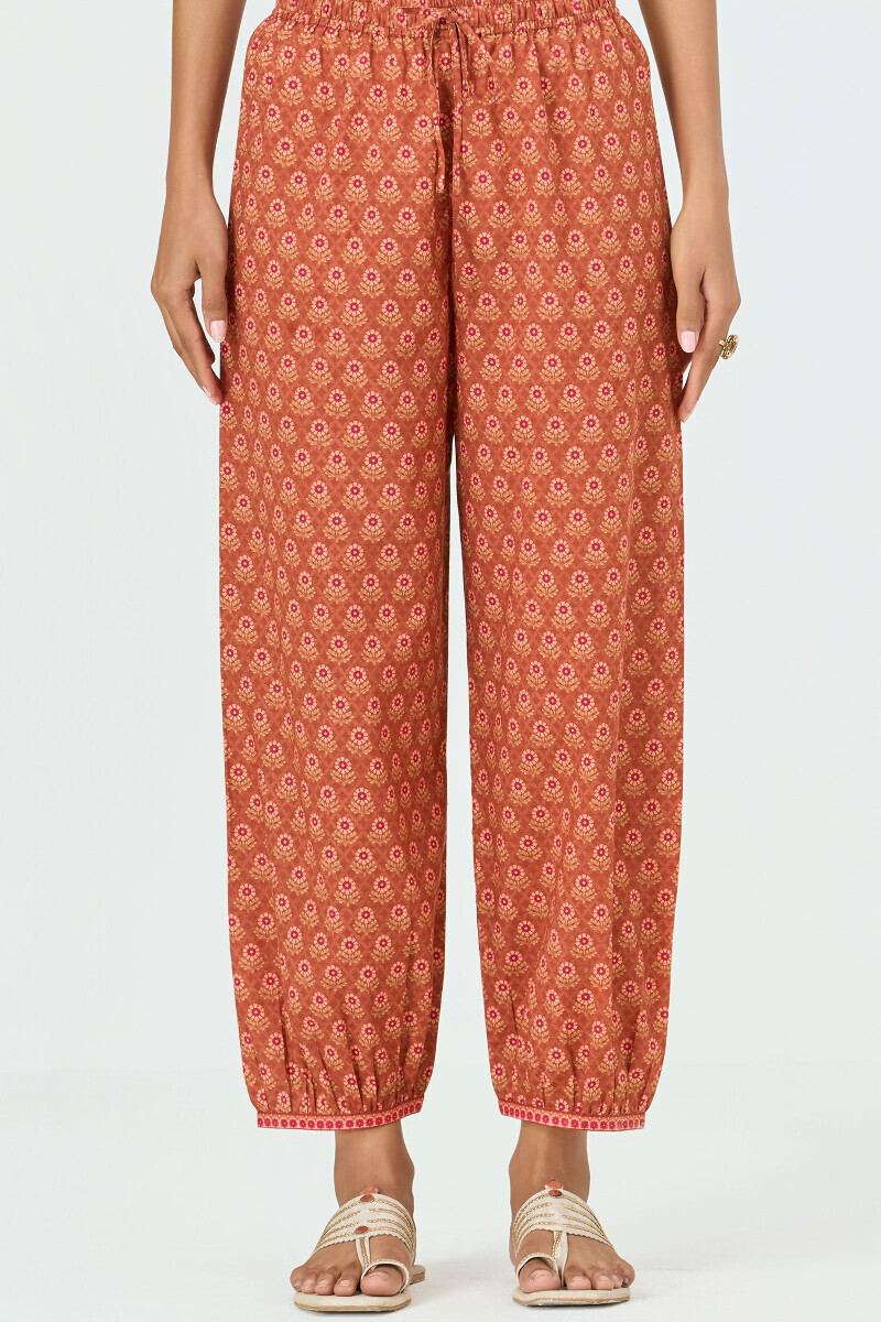 Brown Printed Cotton Izhaar Pants