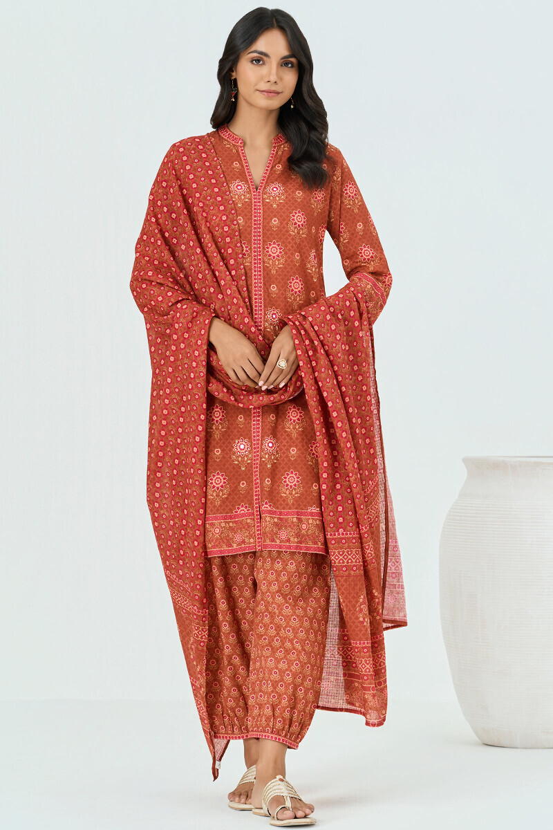 Brown Printed Cotton Izhaar Pants
