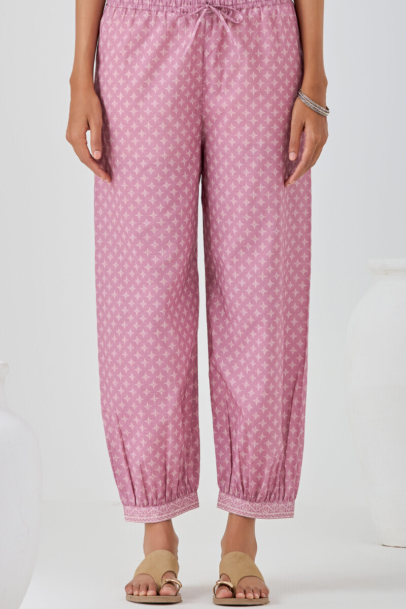 Purple Printed Cotton Izhaar Pants